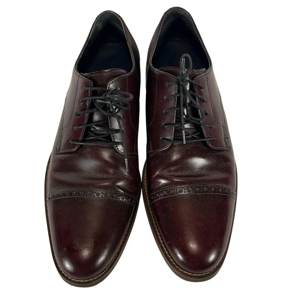 Cole Haan Mens C10840 Burgundy Leather Cap Toe Derby Dress Shoe Air Size 11